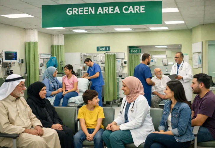 Prince Hamza Hospital uses a structured triage model to ensure every emergency patient receives care aligned with their condition. While high-severity cases are directed to Red and Yellow zones for urgent intervention, stable patients with non-critical needs are managed in the Green Area. This dedicated space allows clinicians to assess, treat, and discharge low-acuity patients efficiently while keeping the main emergency bays focused on critical care. The result is safer patient prioritization, faster thro